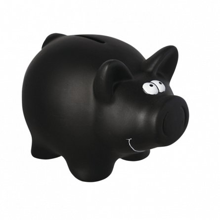 Pusculita ceramica Porcusor inscriptionabil, 16 cm, cu cheie, negru