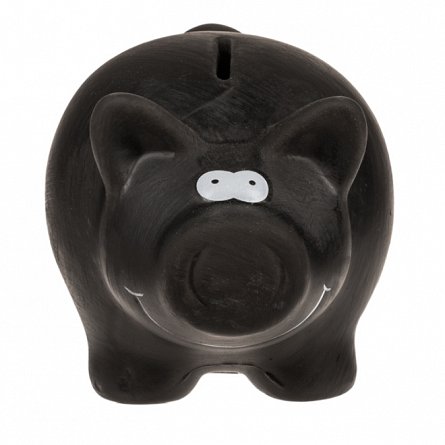 Pusculita ceramica Porcusor inscriptionabil, 16 cm, cu cheie, negru