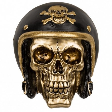 Pusculita polirasina Gold Skull with black helmet, forma craniu, 15 x 13 cm