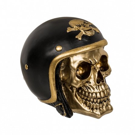 Pusculita polirasina Gold Skull with black helmet, forma craniu, 15 x 13 cm