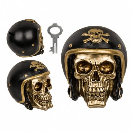 Pusculita polirasina Gold Skull with black helmet, forma craniu, 15 x 13 cm