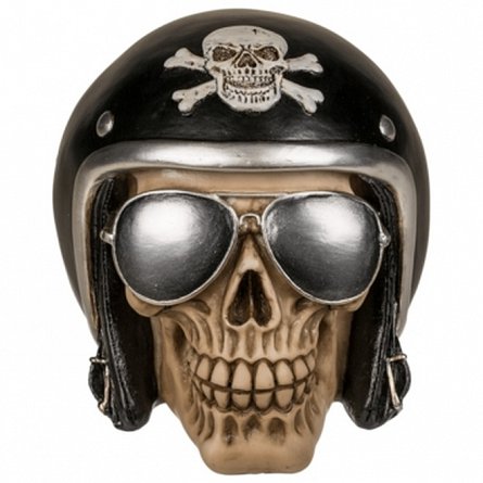 Pusculita polirasina Skull with black helmet and sunglasses, forma craniu, 16 x 13 cm