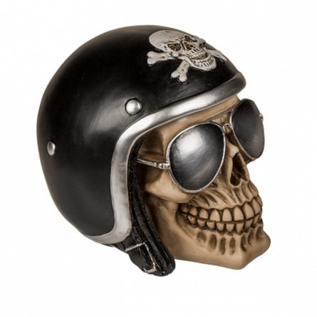 Pusculita polirasina Skull with black helmet and sunglasses, forma craniu, 16 x 13 cm