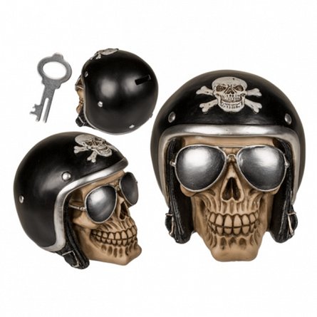 Pusculita polirasina Skull with black helmet and sunglasses, forma craniu, 16 x 13 cm
