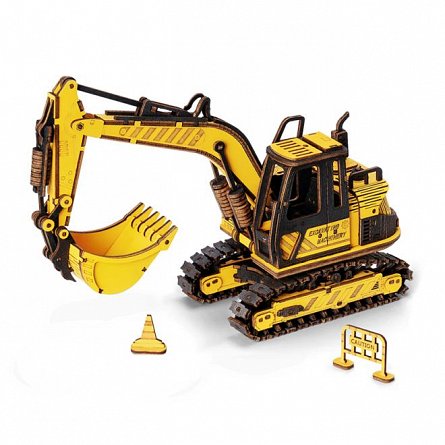 Puzzle mecanic din lemn, Excavator, Robotime ROKR TG