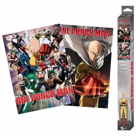 Set 2 Chibi Posters One Punch Man, Saitama and Genos, 52 x 38 cm