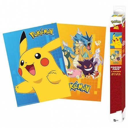 Set 2 Chibi Posters Pokemon, Colourful Characters, 52 x 38 cm