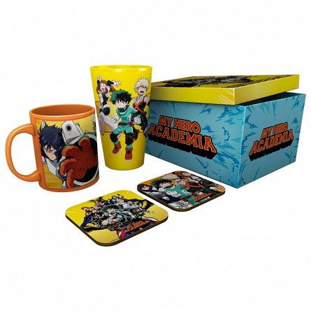 Set cadou My Hero Academia Heroes, 4 piese - cana, pahar, 2 x suport pahar