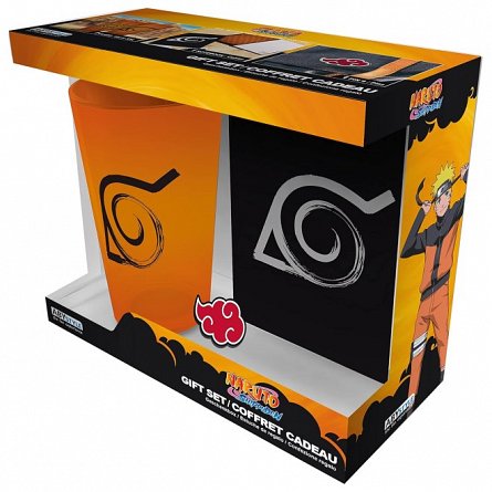 Set cadou Naruto Shippuden, 3 piese - pahar, insigna si caiet A6, 160p, dictando