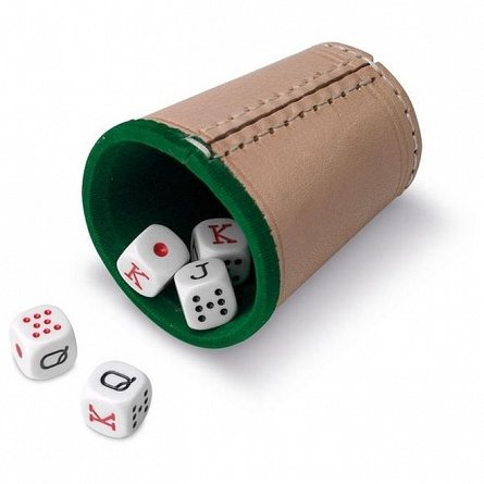 Joc Poker, pahar piele si 5 zaruri 16 mm, Cayro
