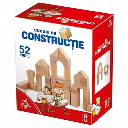Cuburi de constructie, lemn, 52 piese, 3 ani+, Deico