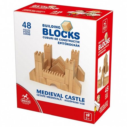 Cuburi de constructie Cetate Medievala, 48 piese, 3 ani+, Deico