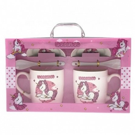 Set 2 cani cu capace si lingurite, unicorni