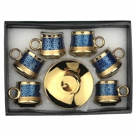 Set cesti cu farfuriute, 6 buc, model geometric 1