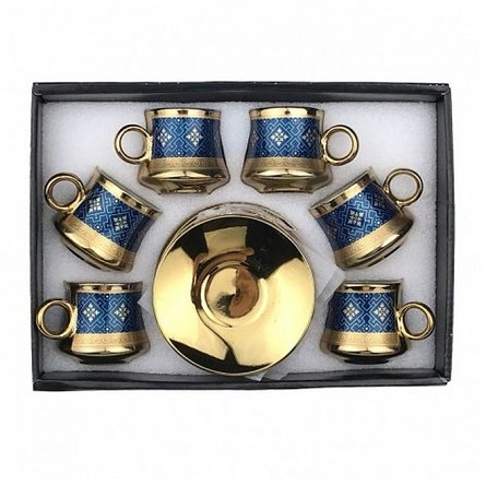 Set cesti cu farfuriute, 6 buc, model geometric 1