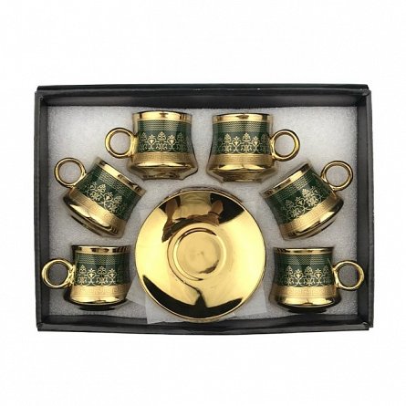 Set cesti cu farfuriute, 6 buc, model geometric 2