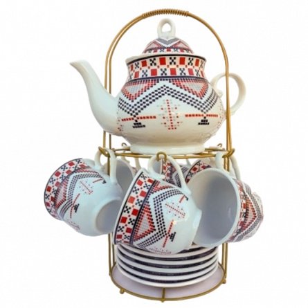 Set 6 cesti cu farfurii, model rustic