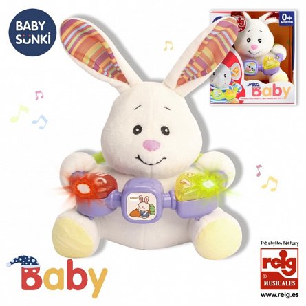 Jucarie interactiva bebe cu activitati si lumini, 20 cm - Iepuras