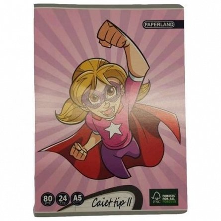 Caiet tip II, A5, 24 file, 80 g-mp, Paperland Premium, diverse modele