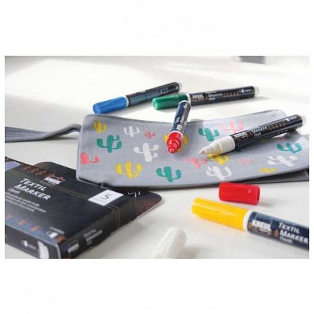 Markere pentru textile Kreul Opak, M, set 5 culori