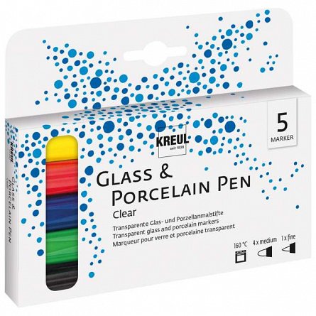 Markere pentru sticla Kreul Clear, set 5 culori