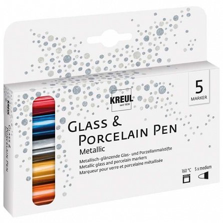Markere pentru sticla Kreul Metallic Medium, set 5 culori