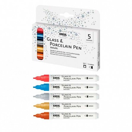 Markere pentru sticla Kreul Metallic Medium, set 5 culori