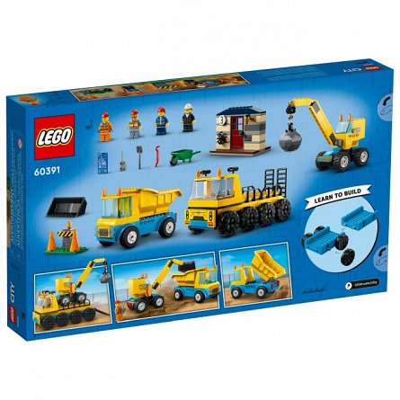 LEGO City - Camioane de constructie si macara cu bila pentru demolari 60391