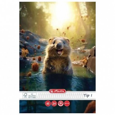Caiet A5, 24 file, 80 g-mp, tip I, Funny Wildlife Premium