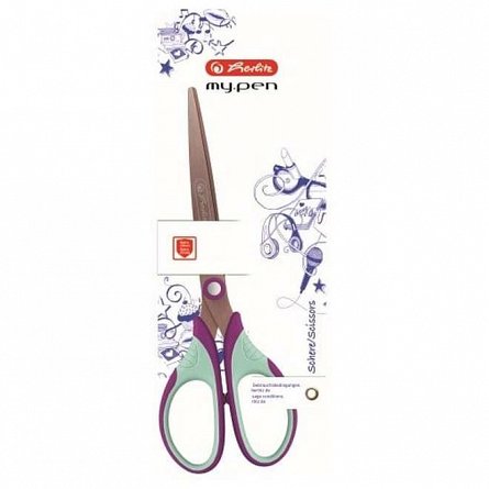 Foarfeca Herlitz my.pen, 18 cm, vf ascutit, cu grip, dreptaci, mov cu verde