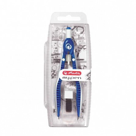 Compas Herlitz my.pen, cu rez. mina, albastru - alb, blister