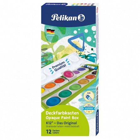 Acuarele Pelikan K12, detasabile, 12 culori, 1 tub alb, verde