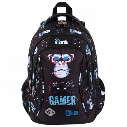 Ghiozdan St.Right, 39 x 27 x 17 cm, 3 compartimente, Blue Gamer, BP26