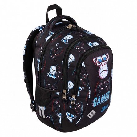 Ghiozdan St.Right, 39 x 27 x 17 cm, 3 compartimente, Blue Gamer, BP26