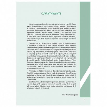 Literatura pentru gimnaziu. Clasa a VII-a. Concepte operationale si exercitii