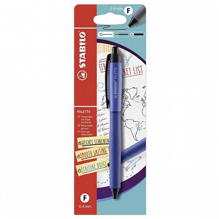 Pix cu gel Stabilo Palette, cu mecanism, 0.4mm, albastru, blister