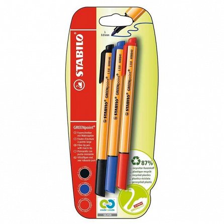Marker Stabilo Greenpoint L, set 3 culori, 0.8 mm, blister