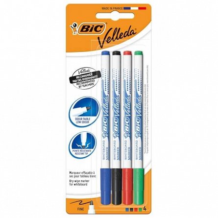 Marker pentru tabla BIC Eco Velleda 1721, set 4 culori, varf rotund