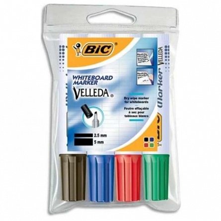 Marker pentru tabla BIC Eco Velleda 1701, set 4 culori, varf rotund, 1.5 mm