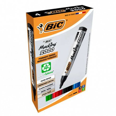 Marker permanent BIC 2000, varf 2-5mm, set 4 culori, blister