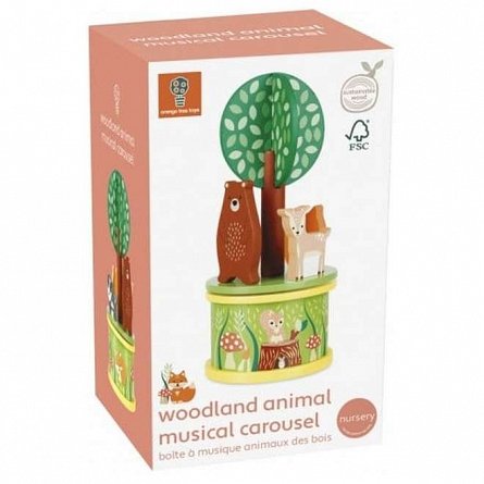 Carusel muzical Animale din padure, lemn, 0 ani plus, Orange Tree
