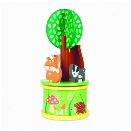 Carusel muzical Animale din padure, lemn, 0 ani plus, Orange Tree