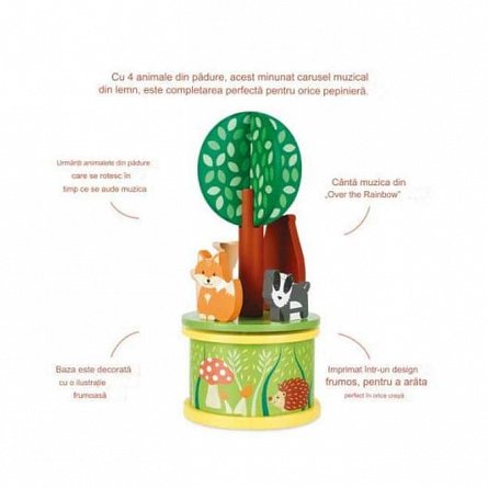 Carusel muzical Animale din padure, lemn, 0 ani plus, Orange Tree