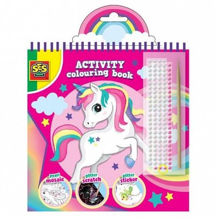 Carte de colorat cu activitati 3 in 1 Unicorn, SES