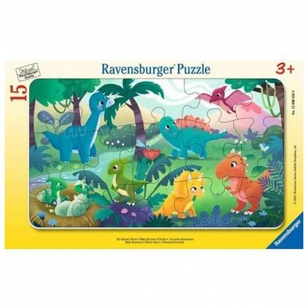 Puzzle tip rama, Lumea Dinozaurilor, 15 piese, 3 ani, Ravensburger