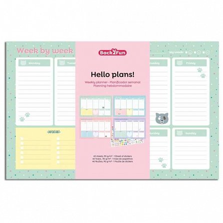 Planner saptamanal A4+, 40 file, ENG, Back2Fun