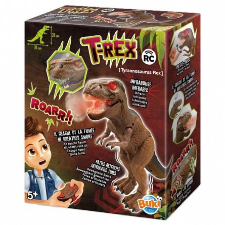 Dinozaur RC T-Rex, 31 cm, IR, lumini si sunete, Buki France
