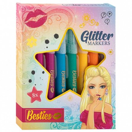 Markere Besties Glitter, set 8 culori cu sclipici, Creative Craft