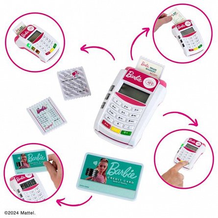 Jucarie Terminal card POS Barbie, cu lumini si sunete, 3 x AAA, 3 ani, Theo KLEIN