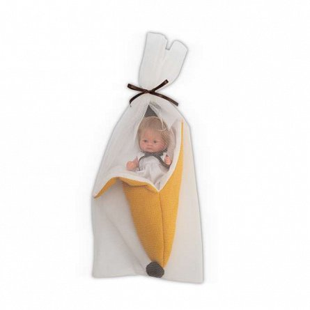 Papusa ASI Bomboncin, 20 cm, cu caciulita portocalie si paturica banana, Asivil